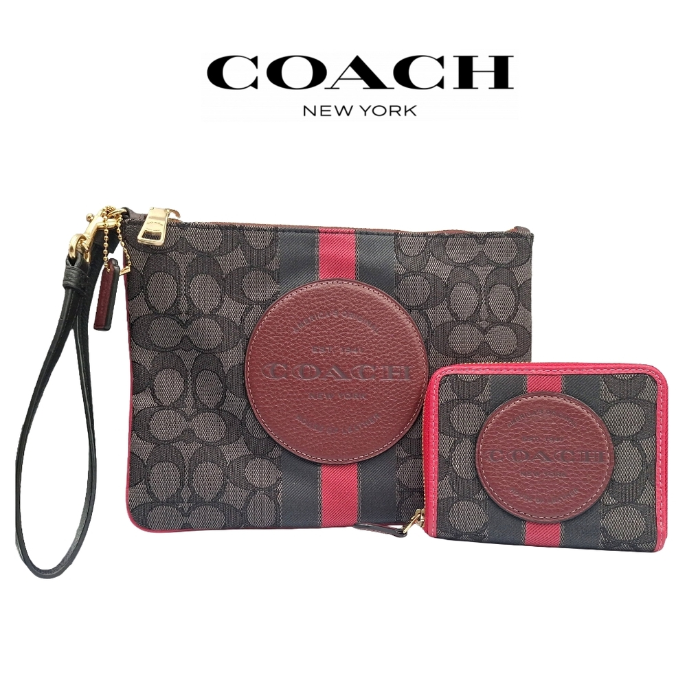 Coach Dempsey Patch Gallery Wristlet Pouch & Zip Around Wallet Bundle - 2 Pieces - Picture 1 of 16